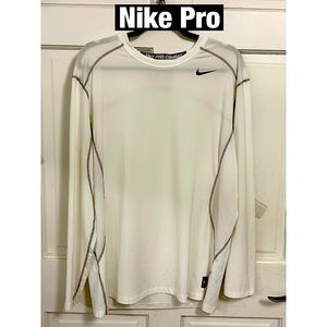 Nike Pro Combat white‎ gray trim Long sleeve Shirt Sz XL